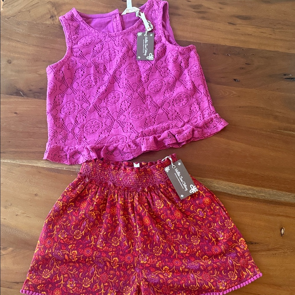 Matilda Jane Magenta Lace Top and Patterned Shorts Set